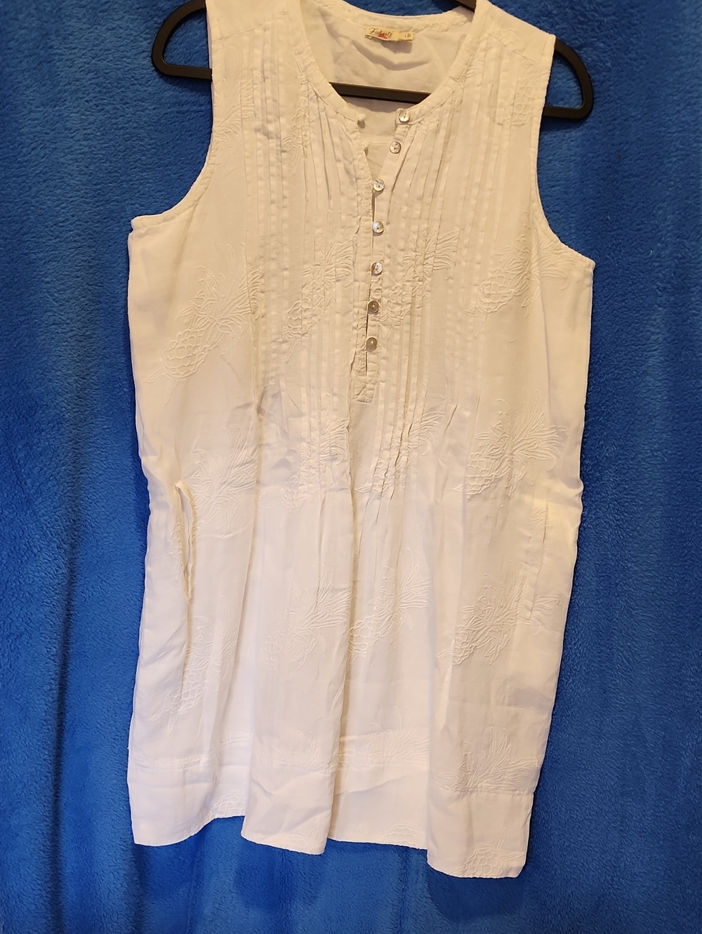 Faherty Linen White Embroidered Sleeveless Mini Dress With Cotton Lining L